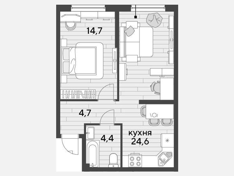 2-комнатная квартира, 48.40 м², 2/19 этаж фото 0