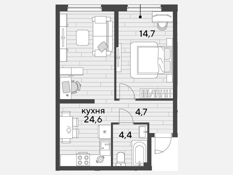 2-комнатная квартира, 48.40 м², 2/19 этаж фото 0