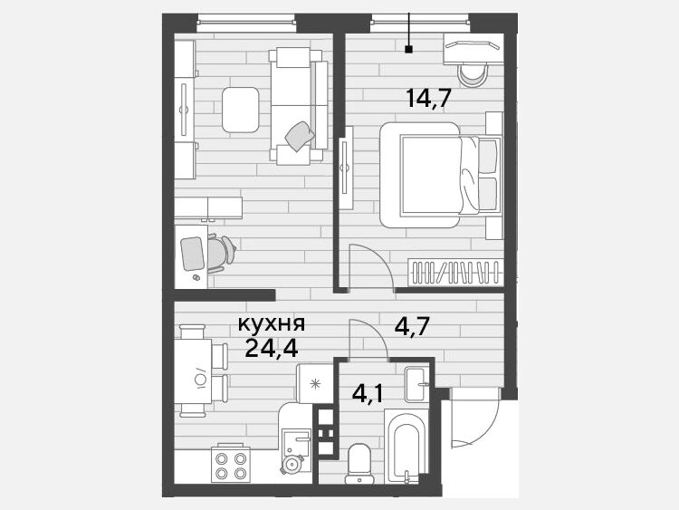 2-комнатная квартира, 47.90 м², 6/19 этаж фото 0