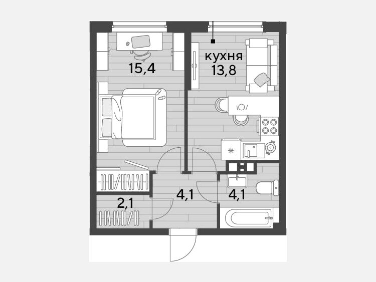 1-комнатная квартира, 39.50 м², 5/19 этаж фото 0