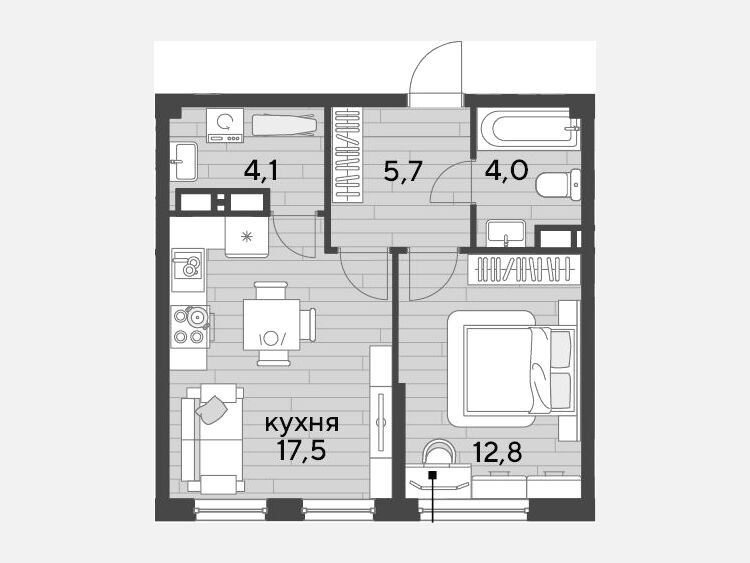 2-комнатная квартира, 44.10 м², 12/19 этаж фото 0