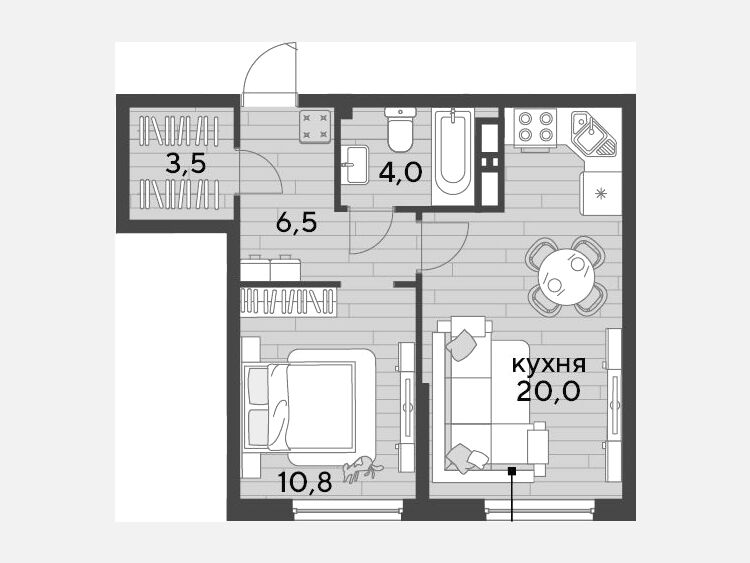 2-комнатная квартира, 44.80 м², 10/19 этаж фото 0