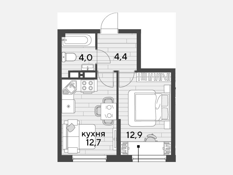 1-комнатная квартира, 34 м², 10/19 этаж фото 0