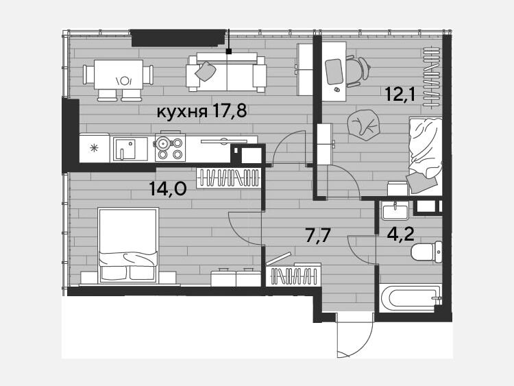 3-комнатная квартира, 55.80 м², 19/19 этаж фото 0