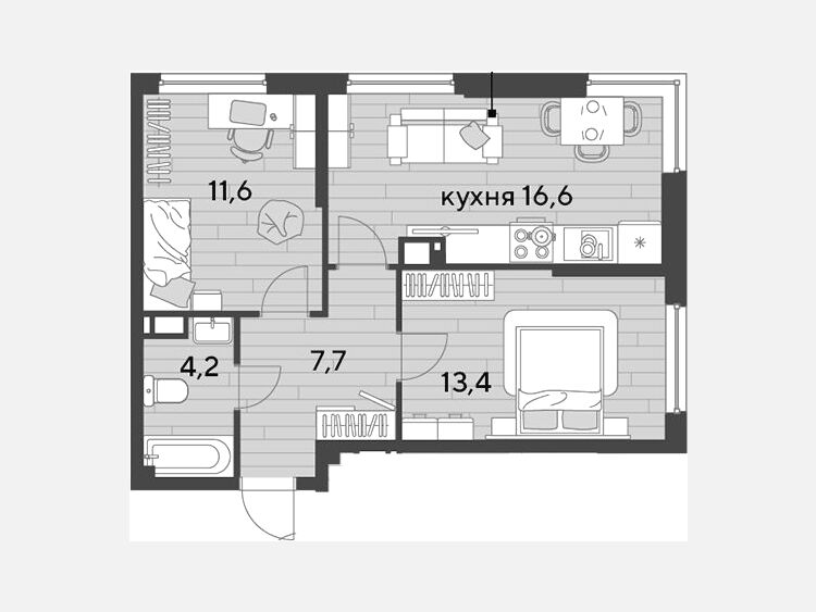 3-комнатная квартира, 53.50 м², 11/16 этаж фото 0