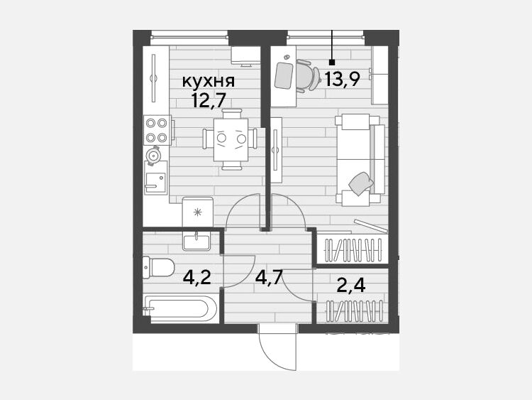 1-комнатная квартира, 37.90 м², 2/16 этаж фото 0