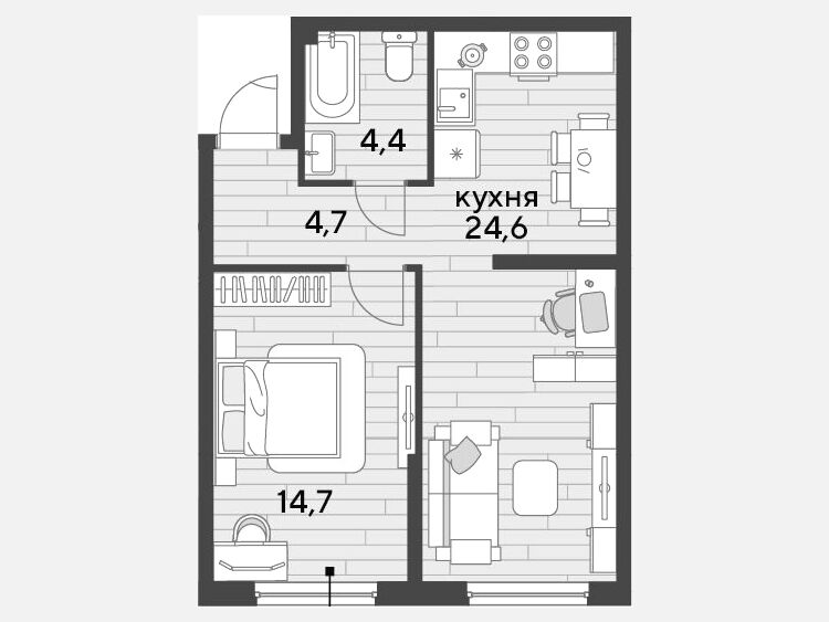 2-комнатная квартира, 48.40 м², 2/16 этаж фото 0