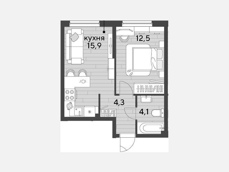 2-комнатная квартира, 36.80 м², 2/16 этаж фото 0