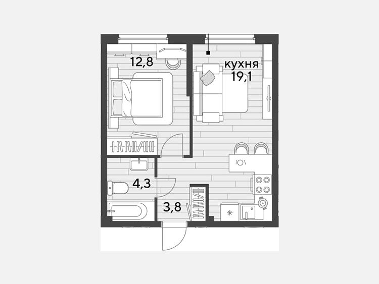 2-комнатная квартира, 40 м², 2/16 этаж фото 0