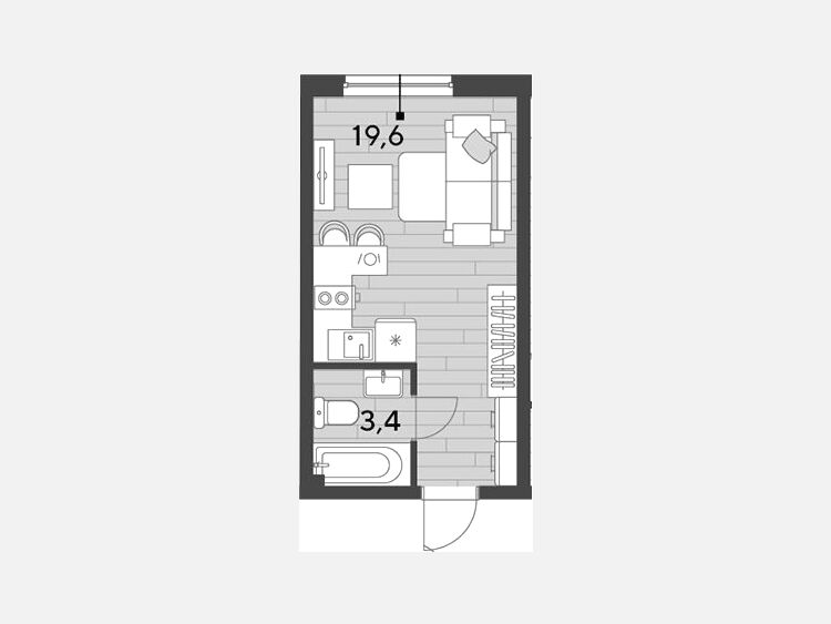 Студия, 23 м², 2/16 этаж фото 0