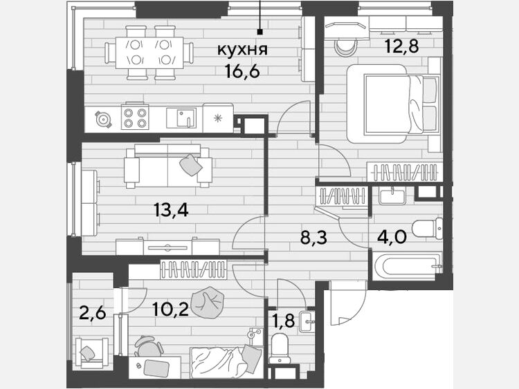 4-комнатная квартира, 67.10 м², 12/16 этаж фото 0