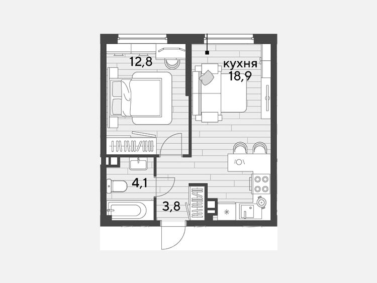 2-комнатная квартира, 39.60 м², 5/16 этаж фото 0