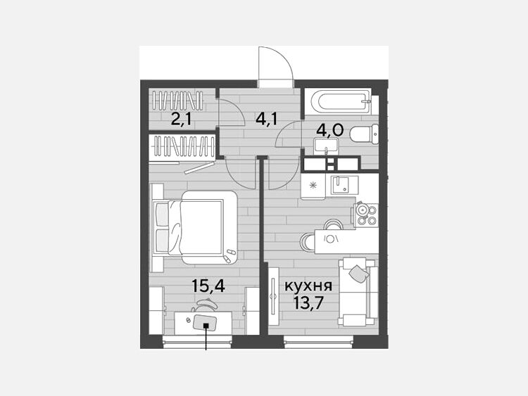 1-комнатная квартира, 39.30 м², 14/16 этаж фото 0