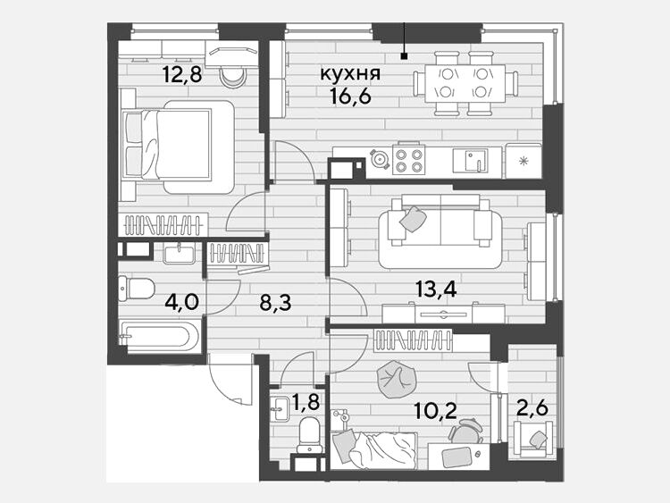 4-комнатная квартира, 67.10 м², 12/16 этаж фото 0