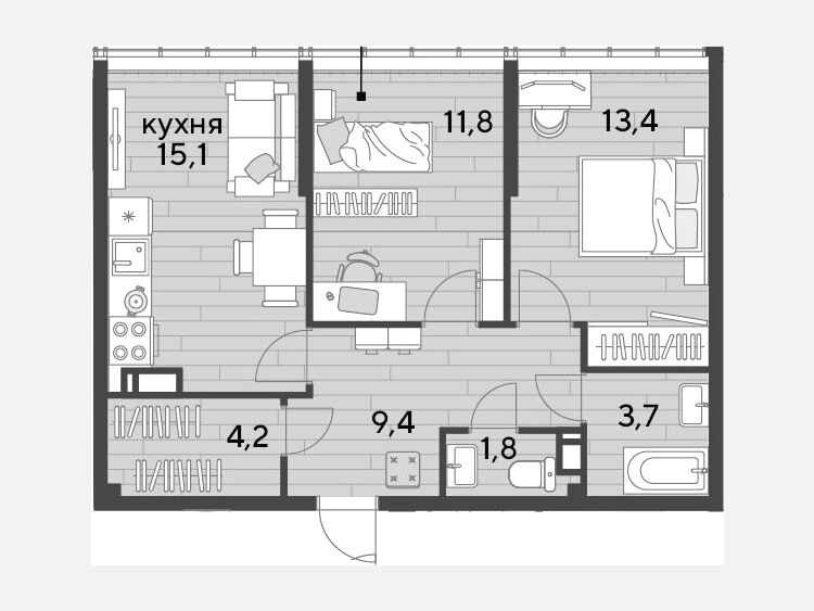 3-комнатная квартира, 59.40 м², 15/16 этаж фото 0