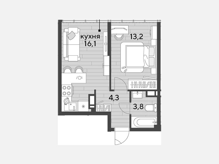 2-комнатная квартира, 37.40 м², 16/16 этаж фото 0