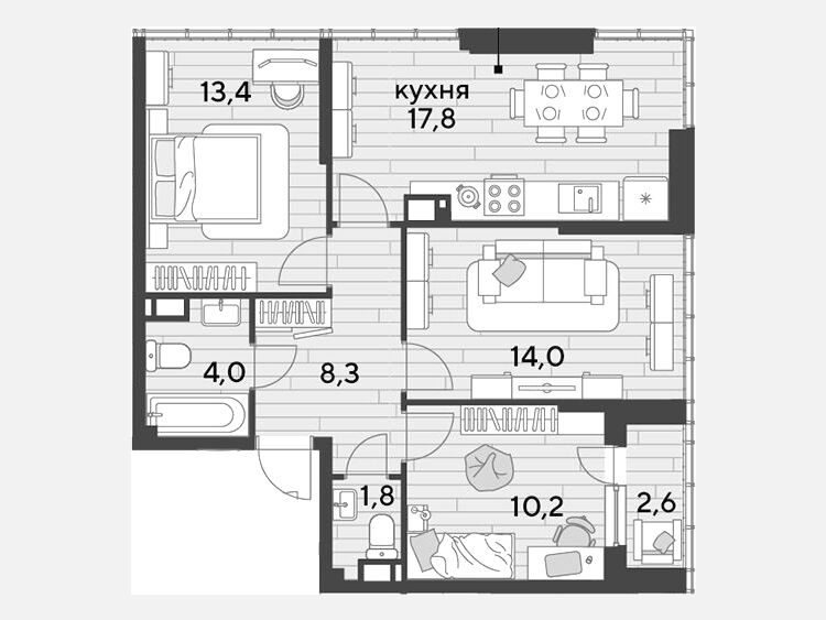 4-комнатная квартира, 69.50 м², 16/16 этаж фото 0