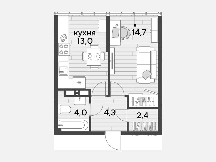 1-комнатная квартира, 38.40 м², 16/16 этаж фото 0