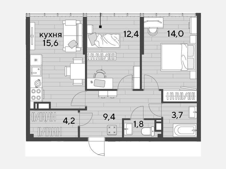 3-комнатная квартира, 61.10 м², 16/16 этаж фото 0