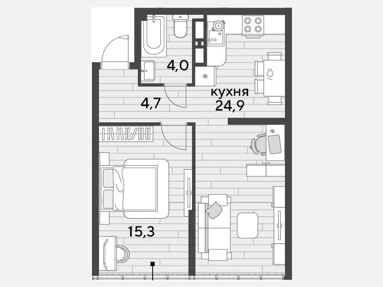 2-комнатная квартира, 48.90 м², 16/16 этаж фото 0