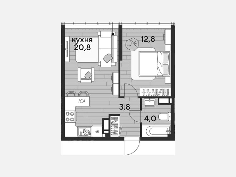 2-комнатная квартира, 41.40 м², 15/16 этаж фото 0
