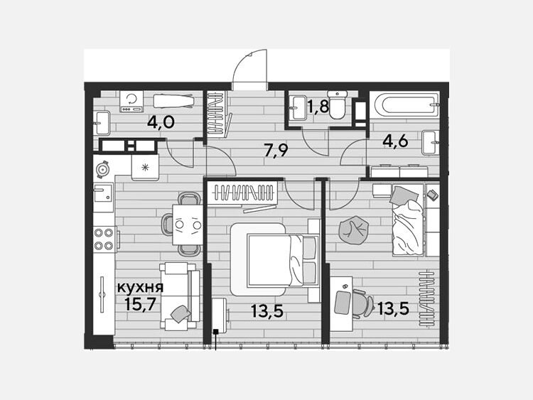 3-комнатная квартира, 61 м², 16/16 этаж фото 0