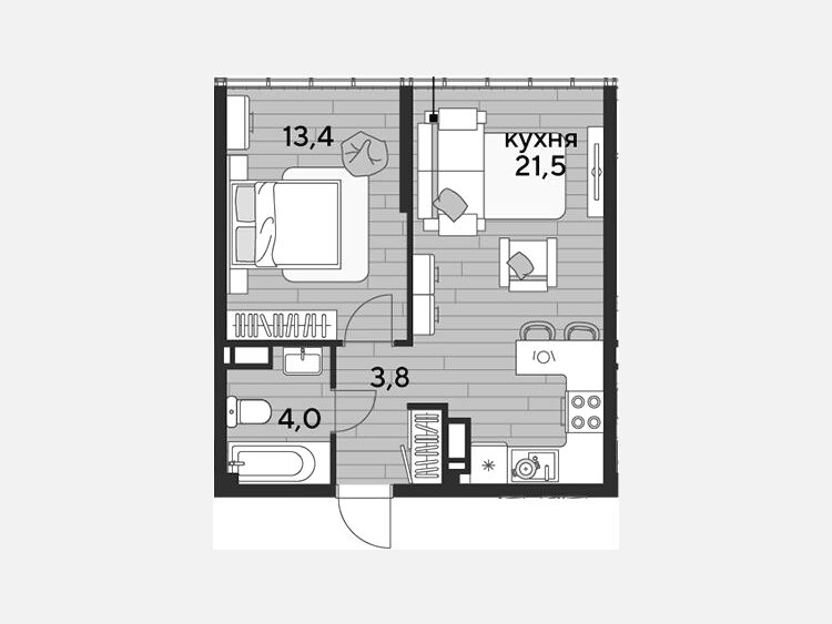 2-комнатная квартира, 42.70 м², 16/16 этаж фото 0