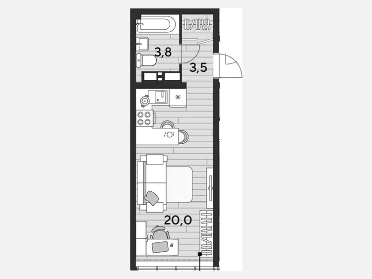 Студия, 27.30 м², 15/16 этаж фото 0