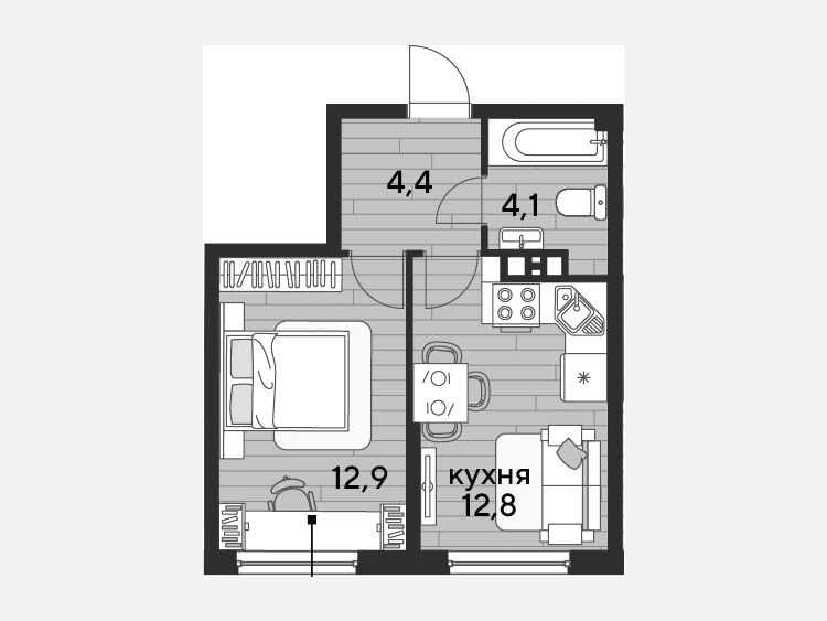1-комнатная квартира, 34.20 м², 4/16 этаж фото 0