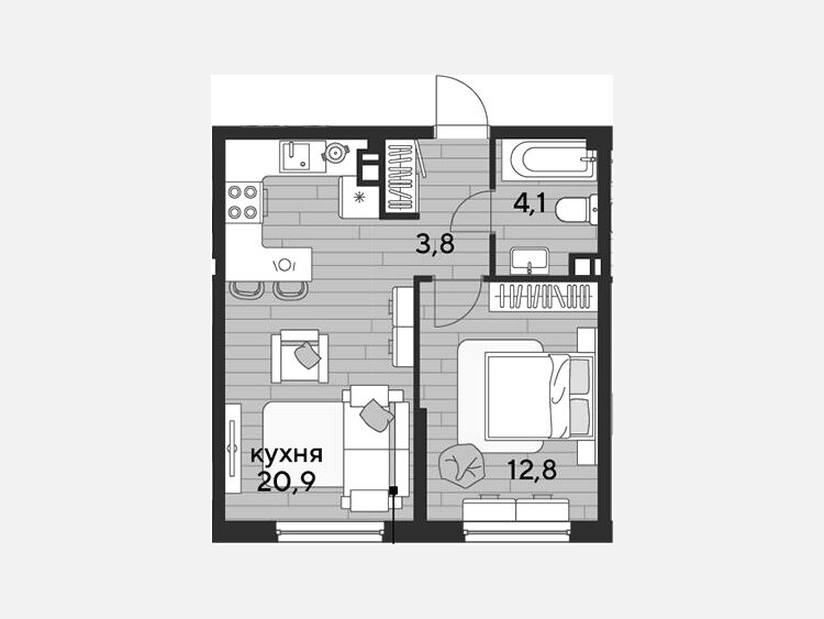2-комнатная квартира, 41.60 м², 5/16 этаж фото 0