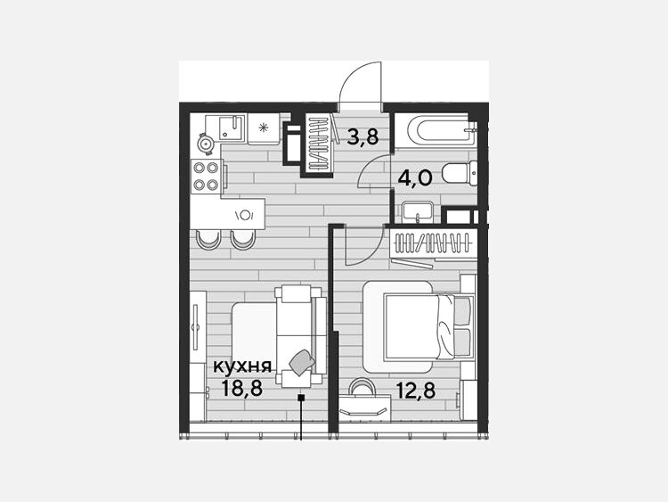 2-комнатная квартира, 39.40 м², 15/16 этаж фото 0