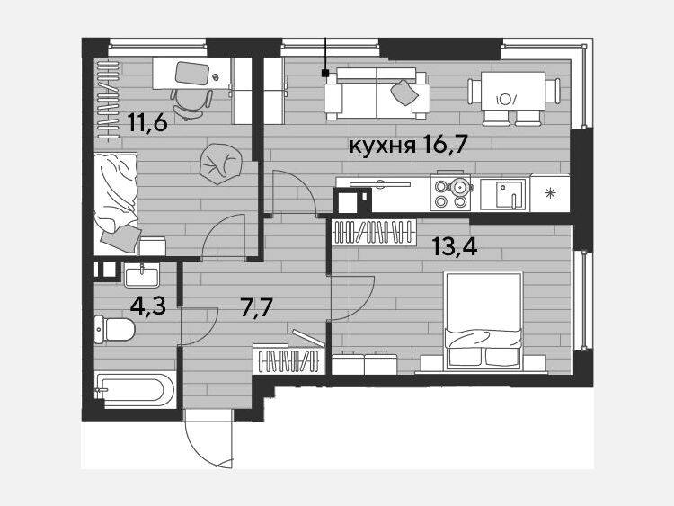 3-комнатная квартира, 53.70 м², 7/16 этаж фото 0