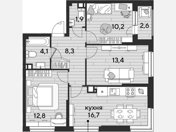 4-комнатная квартира, 67.40 м², 9/16 этаж фото 0