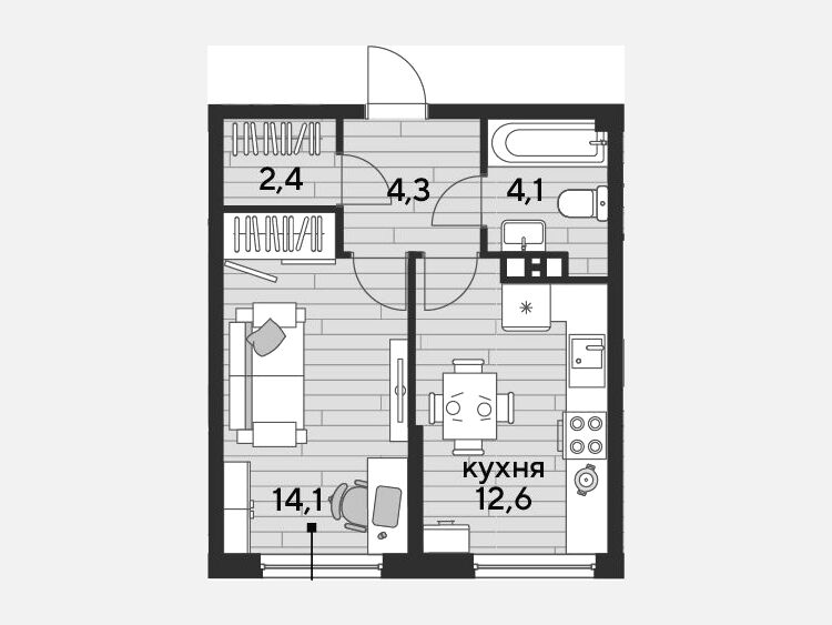 1-комнатная квартира, 37.50 м², 9/16 этаж фото 0
