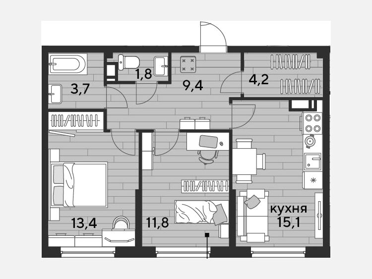 3-комнатная квартира, 59.40 м², 14/16 этаж фото 0
