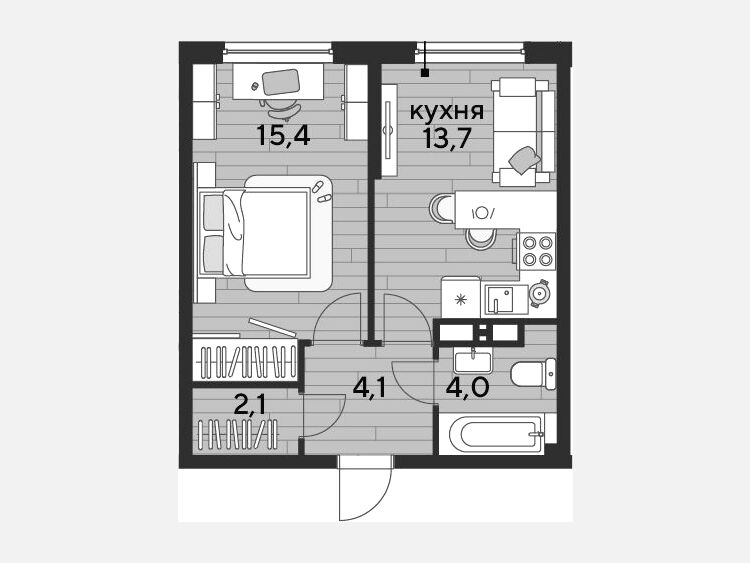 1-комнатная квартира, 39.30 м², 12/16 этаж фото 0
