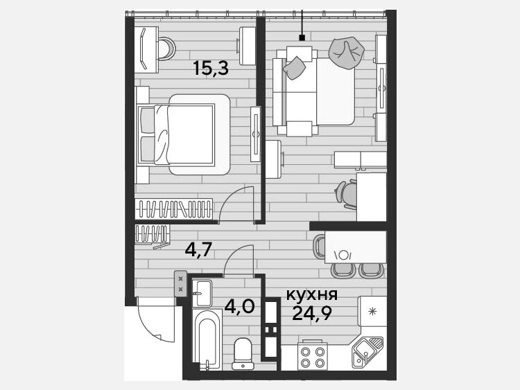 2-комнатная квартира, 48.90 м², 16/16 этаж фото 0