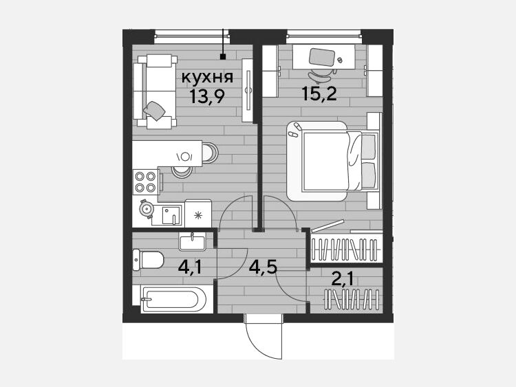 1-комнатная квартира, 39.80 м², 2/16 этаж фото 0