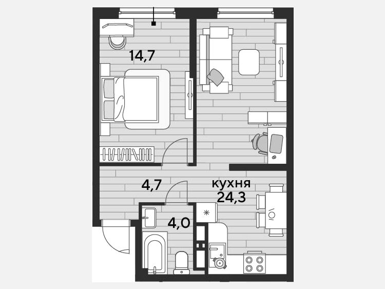 2-комнатная квартира, 47.70 м², 11/16 этаж фото 0