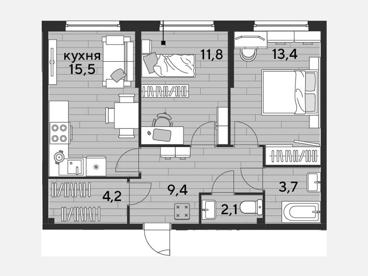 3-комнатная квартира, 60.10 м², 2/19 этаж фото 0