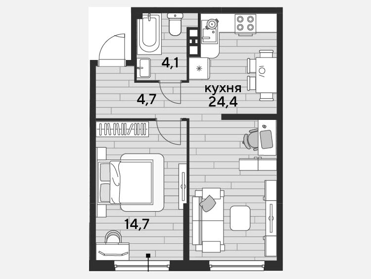 2-комнатная квартира, 47.90 м², 6/19 этаж фото 0