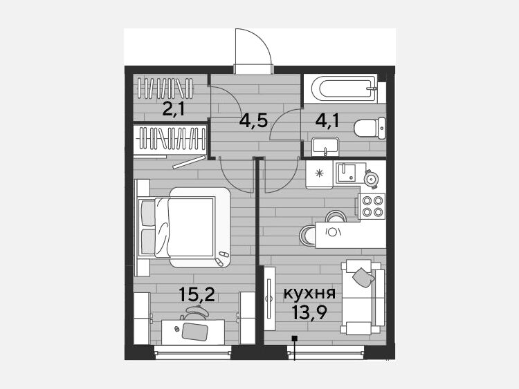 1-комнатная квартира, 39.80 м², 2/19 этаж фото 0