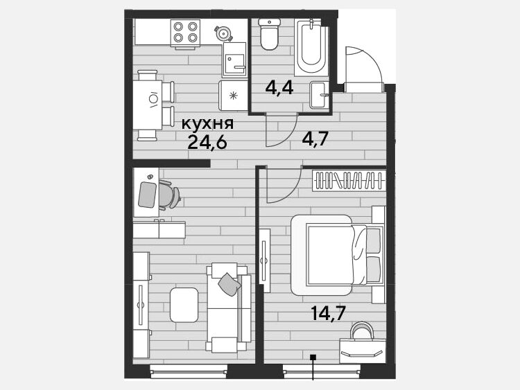 2-комнатная квартира, 48.40 м², 2/19 этаж фото 0