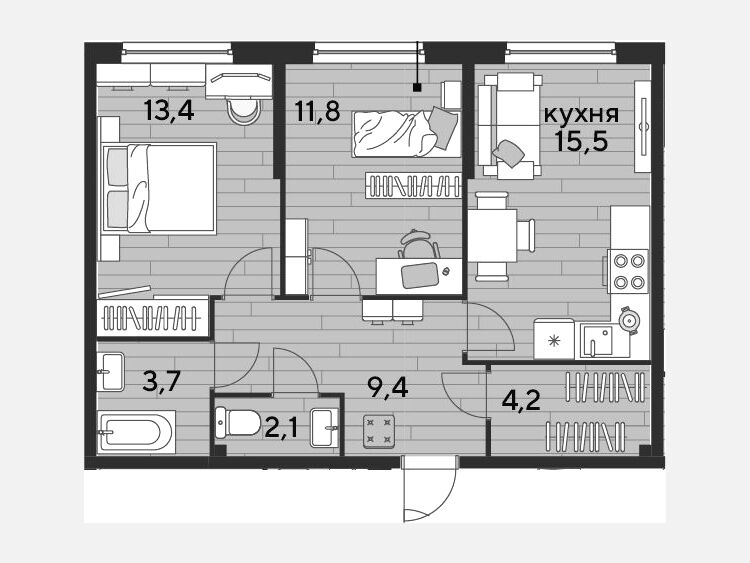 3-комнатная квартира, 60.10 м², 2/19 этаж фото 0