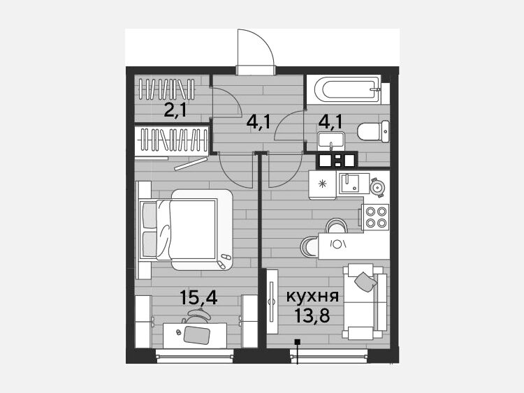 1-комнатная квартира, 39.50 м², 4/19 этаж фото 0