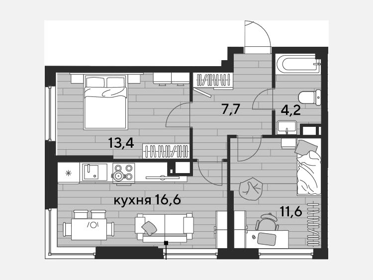 3-комнатная квартира, 53.50 м², 15/19 этаж фото 0