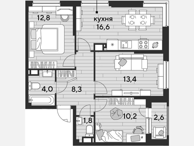 4-комнатная квартира, 67.10 м², 14/19 этаж фото 0