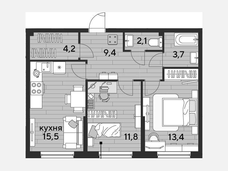 3-комнатная квартира, 60.10 м², 2/16 этаж фото 0