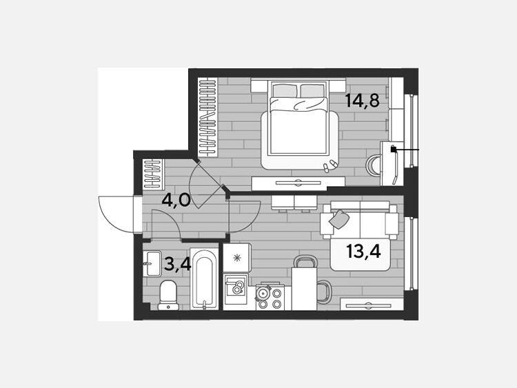 1-комнатная квартира, 35.60 м², 2/16 этаж фото 0