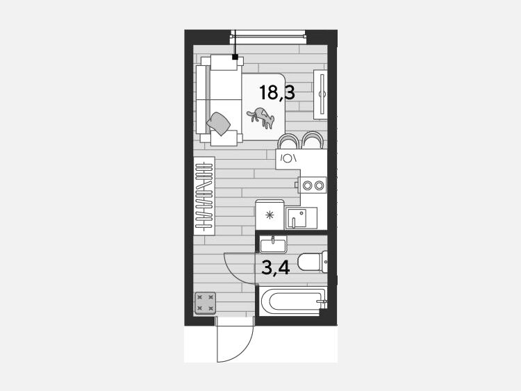 Студия, 21.70 м², 2/16 этаж фото 0